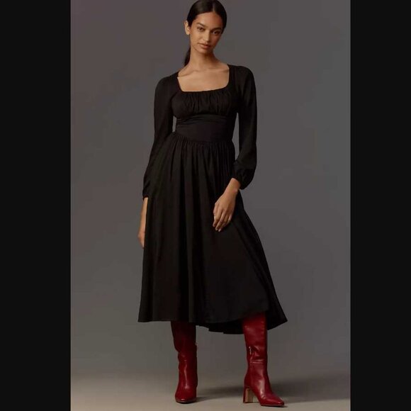 New 0 Reformation (from Anthropologie) Oria Midi Dress in black *Runs small - Picture 1 of 10